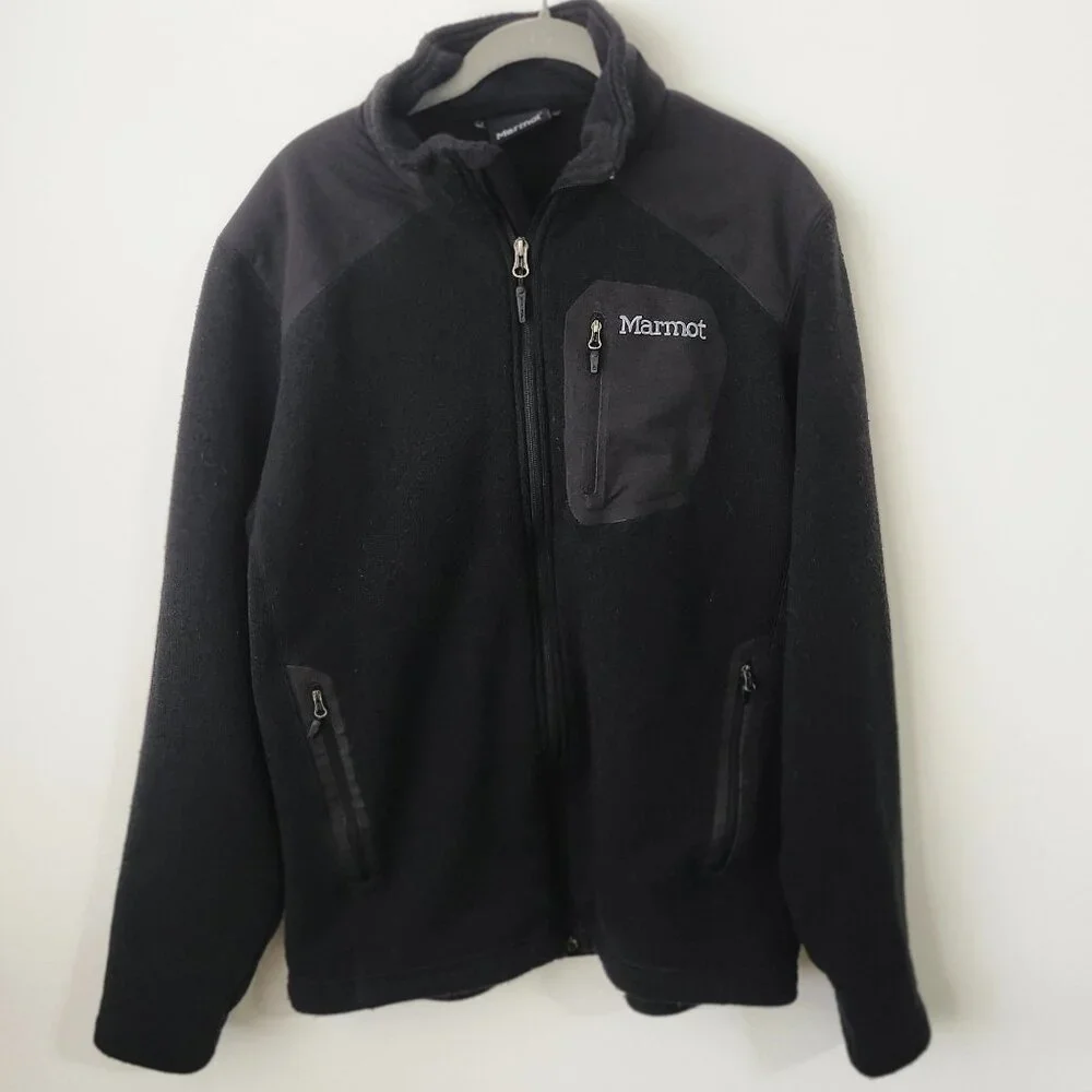 Marmot Men’s Large Full Zip Fleece Jacket Black Outdoor Hiking Warm - Picture 6 of 6